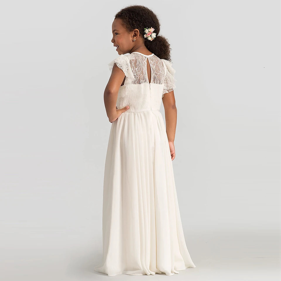 Elegant Girls Lace Flower Chiffon Dress Formal Occasion Children Birthday Party Graduation Ceremony Wedding Bridesmaid Costume 251023