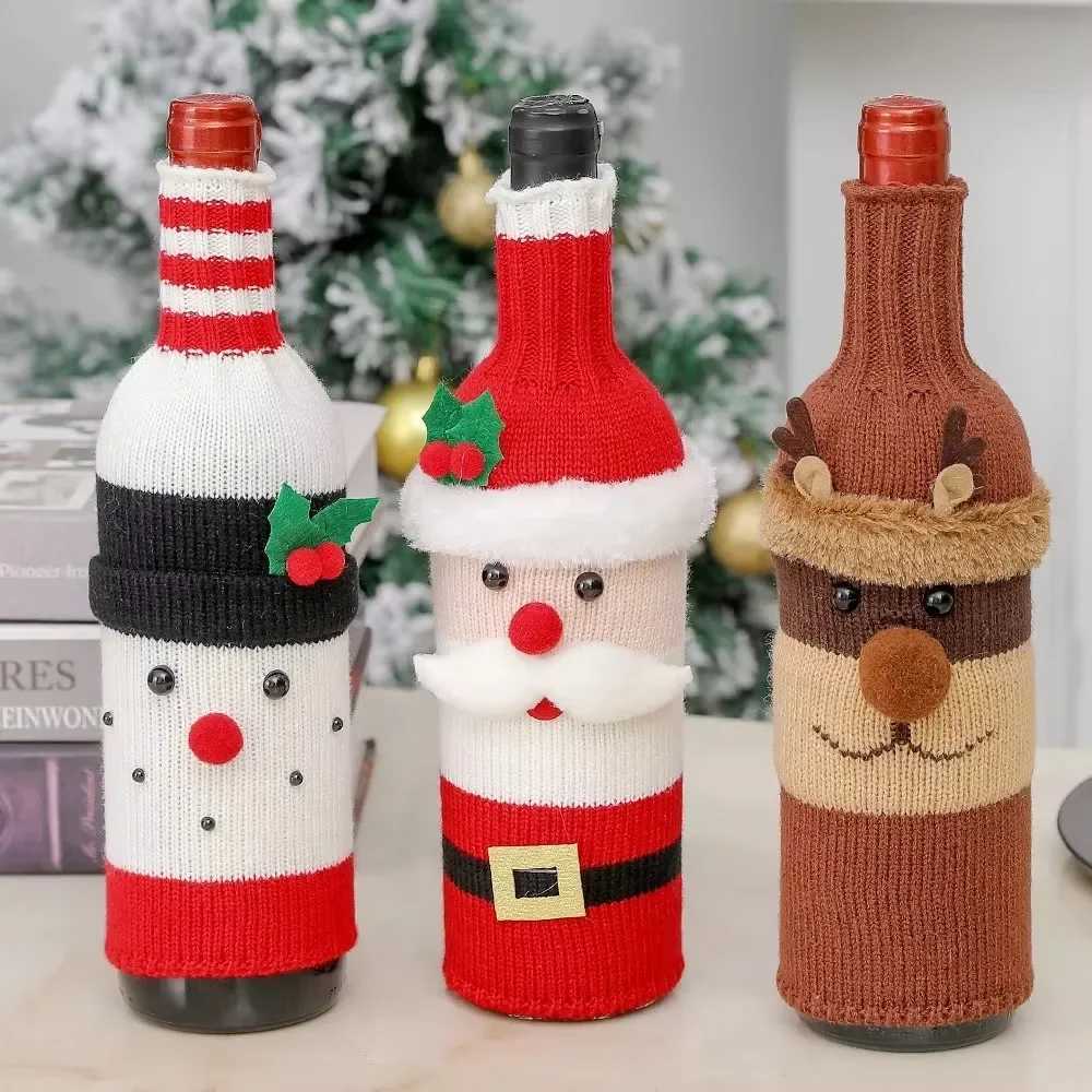 Christmas Wine Bottle Cover Set Santa Snowman Woven Wine Bottle Bags for Christmas Party Dinner Table Decorations New Year Gifts C251024