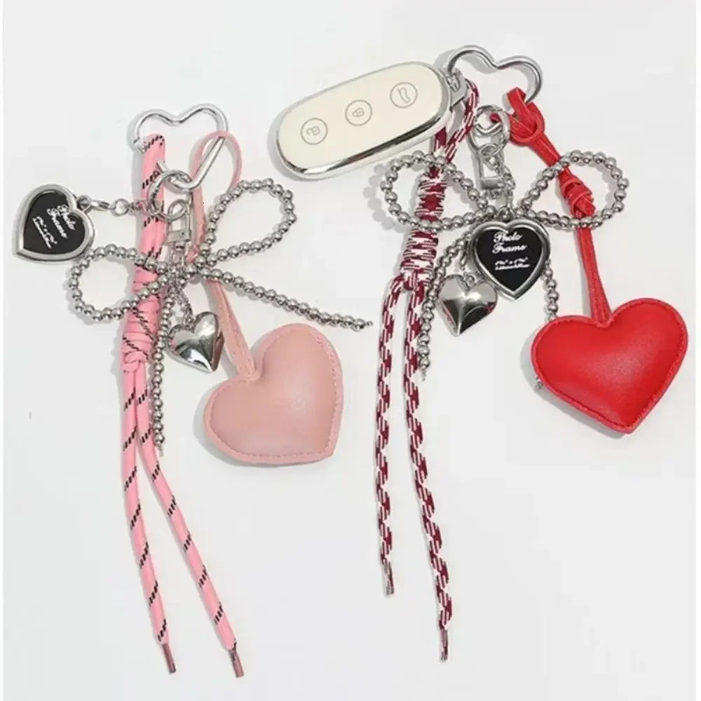 Charm Tassel Love Heart Pendant Creative Handmade Bowknot Keychain Cute Pearl Bow Keyring Bag Accessories 251023