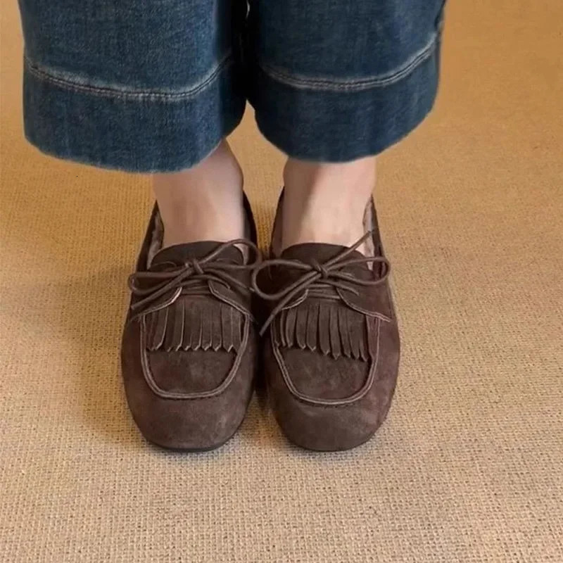 Shoes for Women Warm Womens Flats Daily Casual Flats Women Bow Tie Fringe Round Toe Soft Bottom Shoes Ladies 251023