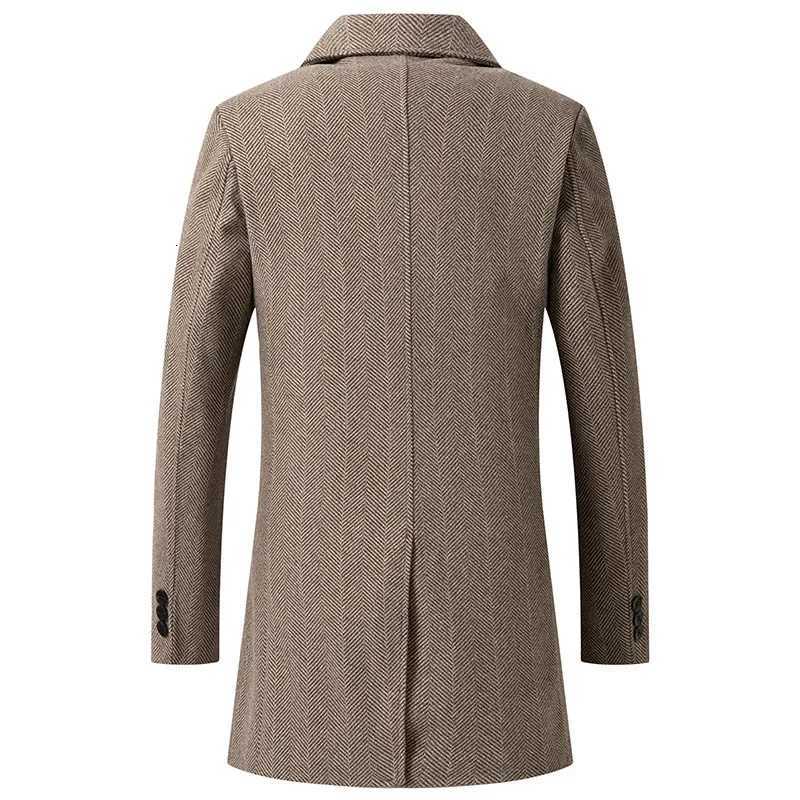 Men Wool Overcoat New Vintage Tweed Long Jackets Business Formal Male Suit Blazer Lapel Herringbone Costume HomeT251025