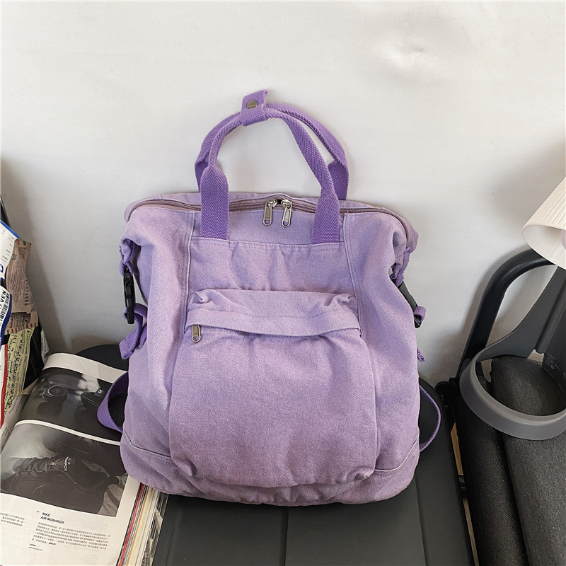 New designer style women's backpack Japanese solid color large capacity backpack college lazy style washed retro canvas backpack