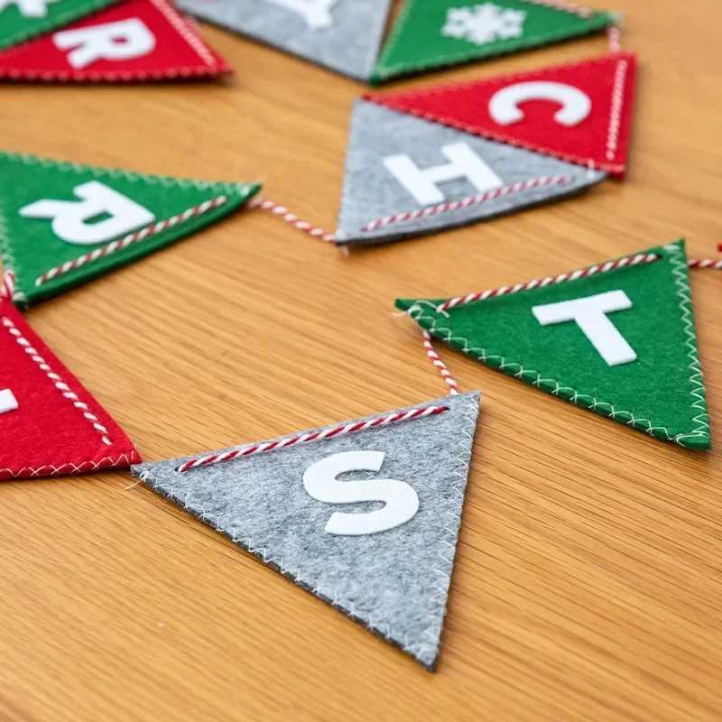 Christmas Banner Garland Wool Felt Triangle Merry Christmas Decor for Home Navidad Christmas Ornaments Xmas Decor New Year C251024
