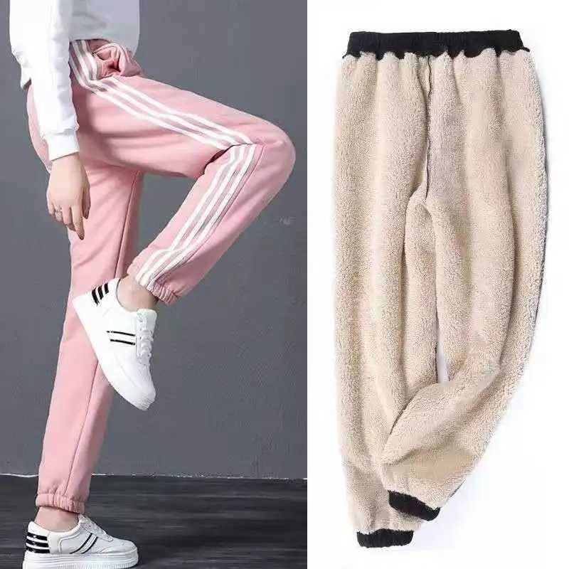 2025 Winter Women Fleece Pants Solid Color Thick Plush Warm Trousers Female Casual Drawstring Workout Leggings Loose SweatpantsT251025