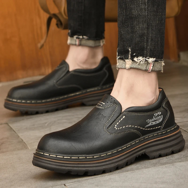 Vintage Style Men Genuine Leather Loafers Soft Rubber Man Casual Shoes NonSlip Leisure Walk Footwear Classic Outdoor Drive Shoe 251023