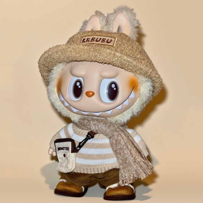 High Quality The MONSTERS 38CM Big Labubu Doll DRESS BE LATTE Vinyl Plush Toy Action Figure Overalls Stuffed Dolls Children Gifts