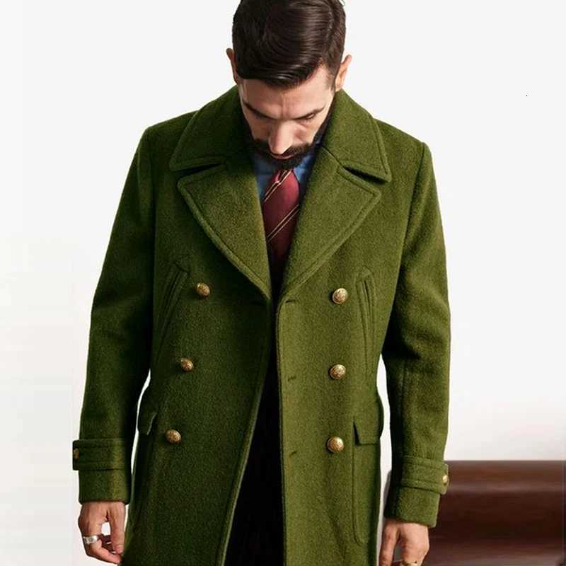 2024 Spring Vintage Woolen Trench Mid Coats Men New Casual Buttonup Lapel Woolen Jacket For Mens Office Outdoor Woolen OutfitsT251025
