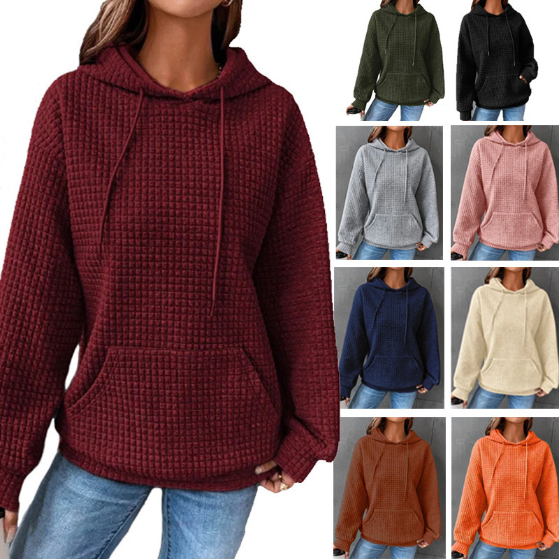 2025 Loose Pullover Long Sleeve Sweatshirt for Women with Drawstring, Drop Shoulder, Kangaroo Pocket Hoodie