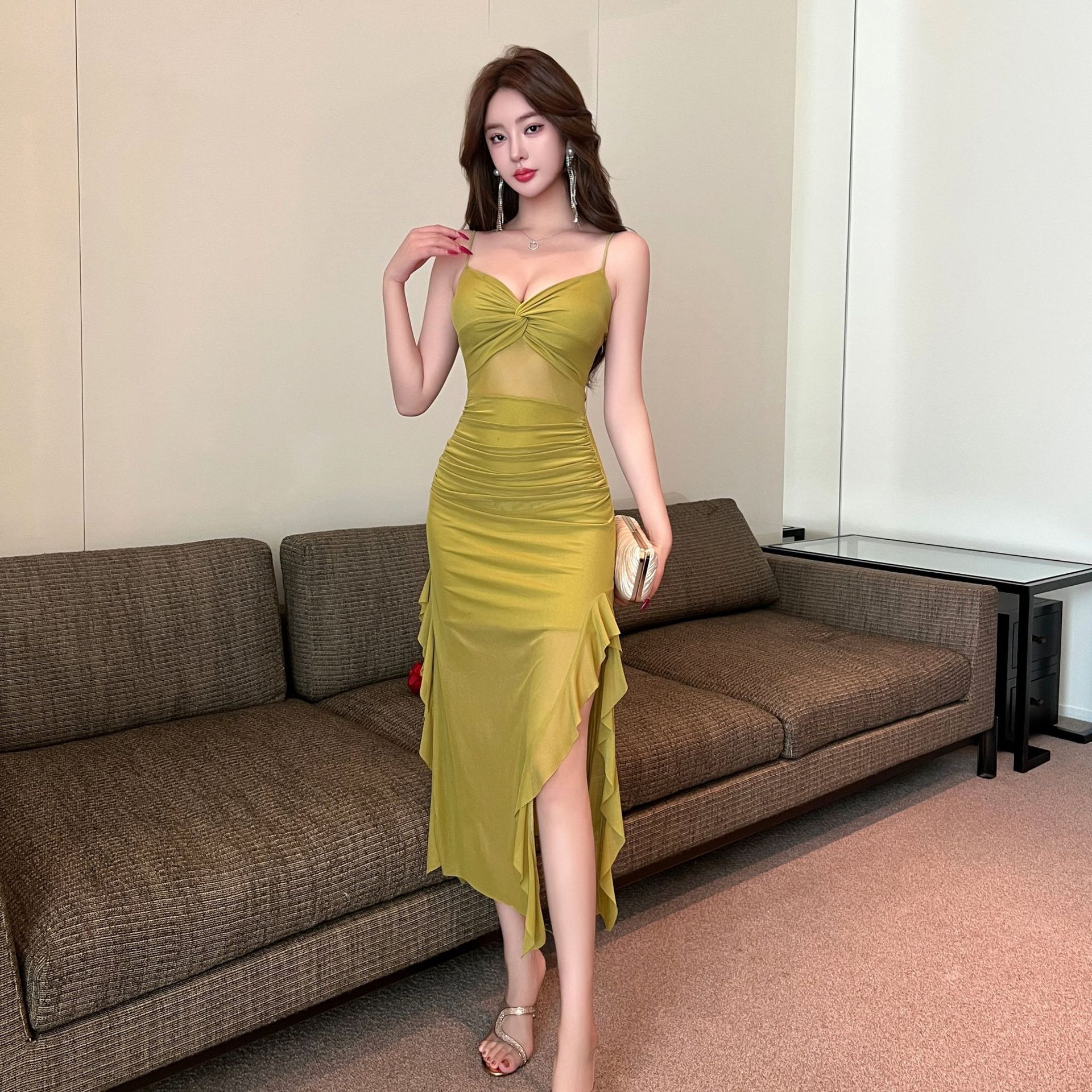 Designer nightclub low cut sexy nightclub women's vest new dress slim fit mesh hot selling dress