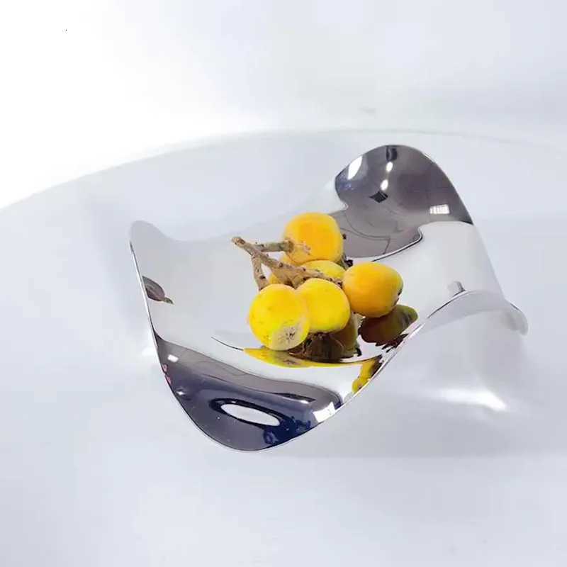 Simple Silver Metal Tray Irregar Streamline Fruit Dish kitchen Decoration Jewelry Dessert Candy Plate He Ornament Wave Bowl Y251025