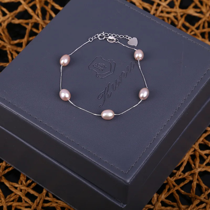 Real S925 Sterling Silver Bracelet Natural Freshwater Pearl Chain Link Bracelets For Women Jewelry Fashion Wedding Gift 251016