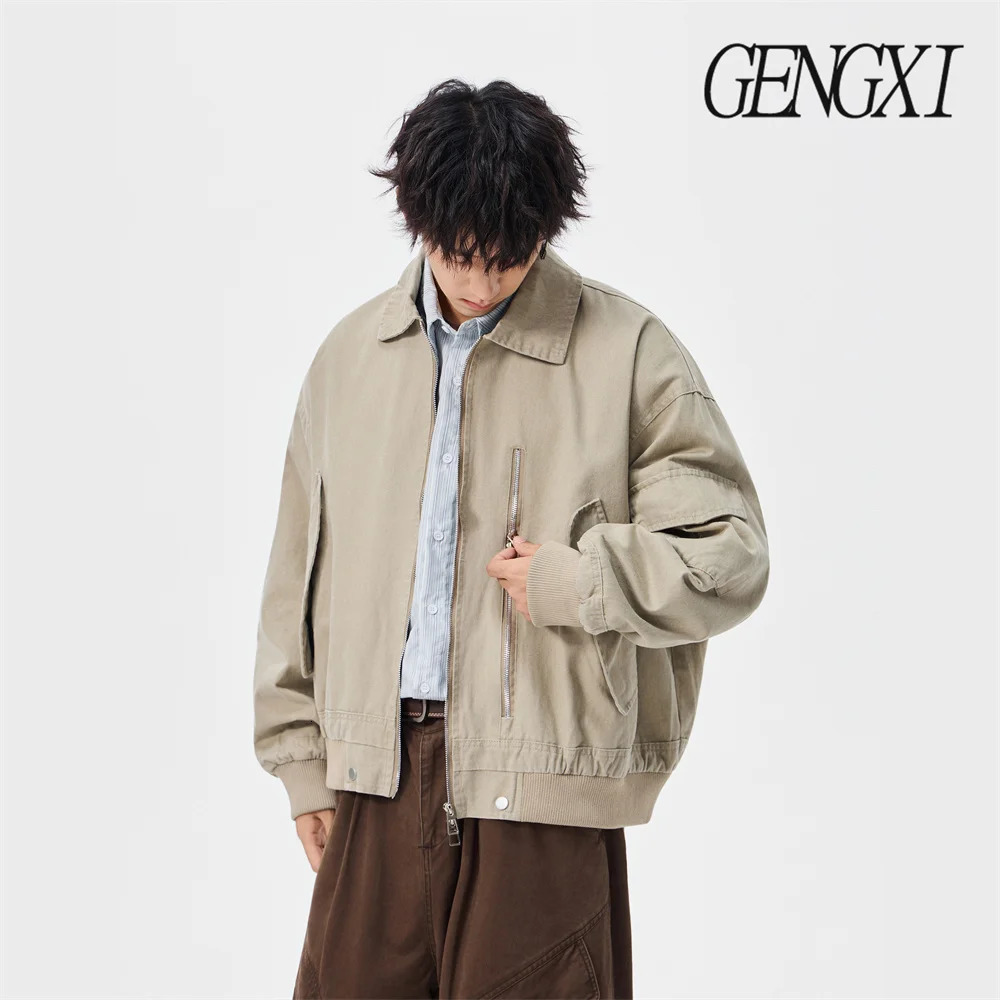 autumn and winter washed vintage cotton denim jacket retro multiple pockets loose fit workwear fashionable 251017