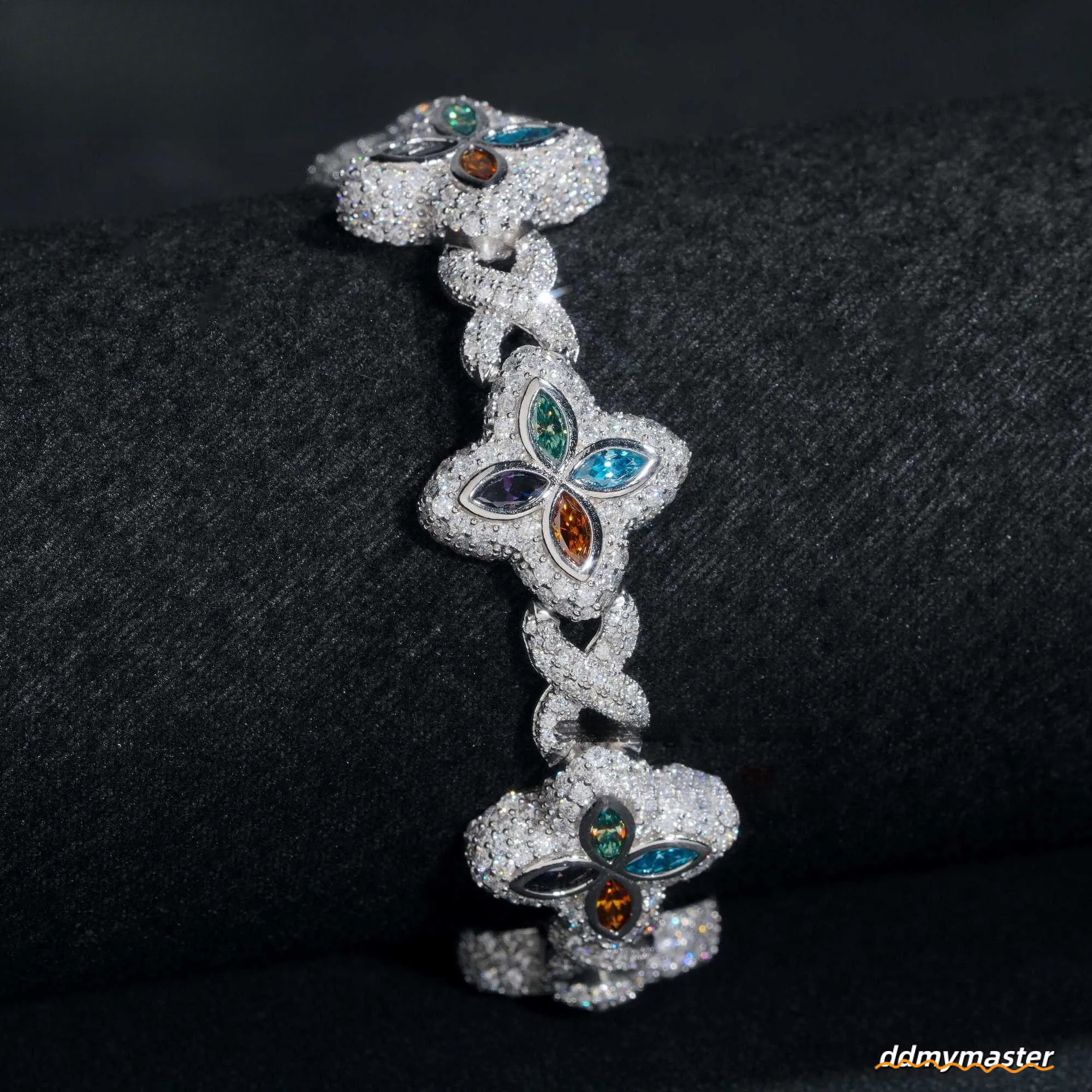 New Trendy Rapper Jewelry Hip Hop Gold Plated Moissanite Dia Sier Clover Infinity Men Cuban Link Bracelet Ddmymaster
