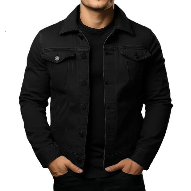 Fashion Casual Spring Autumn Turn Down Collar Outwear Cotton Jeans Jacket for Men Black Denim 251017
