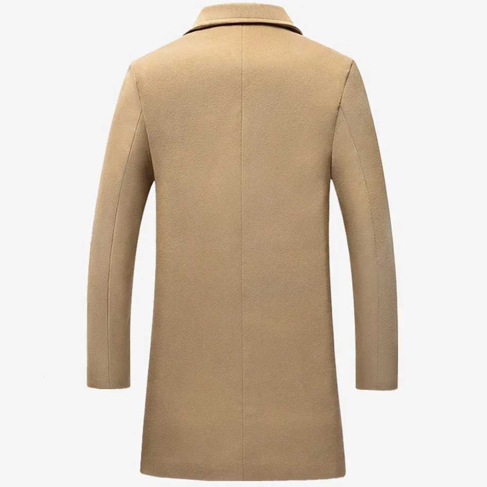 Spring Autumn New Long Cotton Coat New Wool Blend Pure Color Casual Business Fashion Mens Clothing Slim Windbreaker JacketT251025