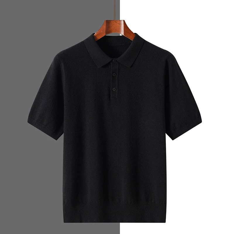 2025 Classic Polo Neck TShirt Pullover Men Knitwear Wool Lyocell Blend Sweater Short Sleeved Cool HighQuality Clothing Tops 251015