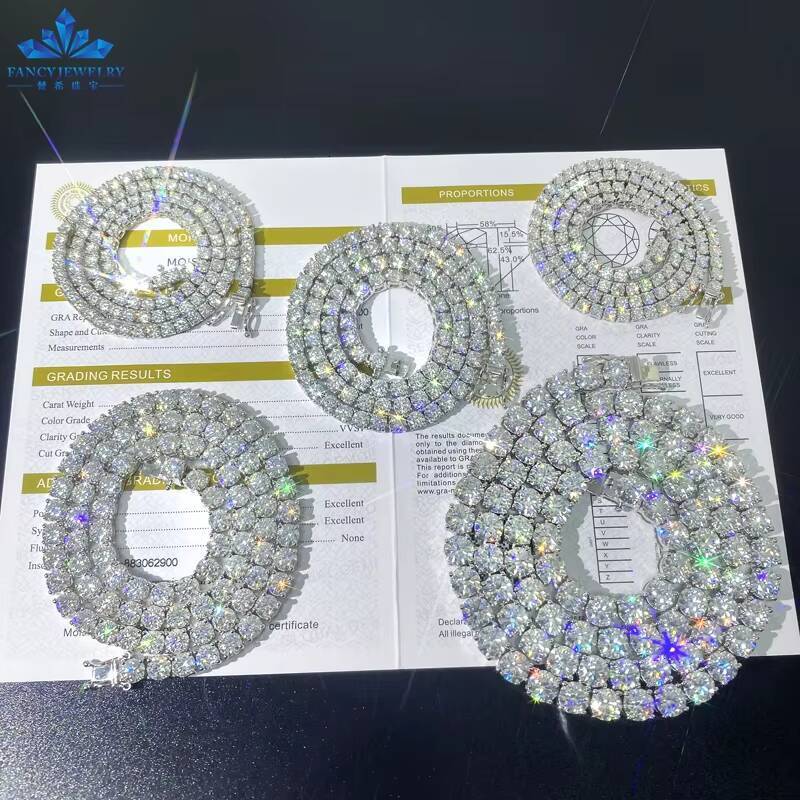 Full Size 3mm 4mm 5mm Moissanite 925 Silver Tennis Necklace Factory Price Iced Out Moissanite Diamond Tennis Chain for Hip Hop