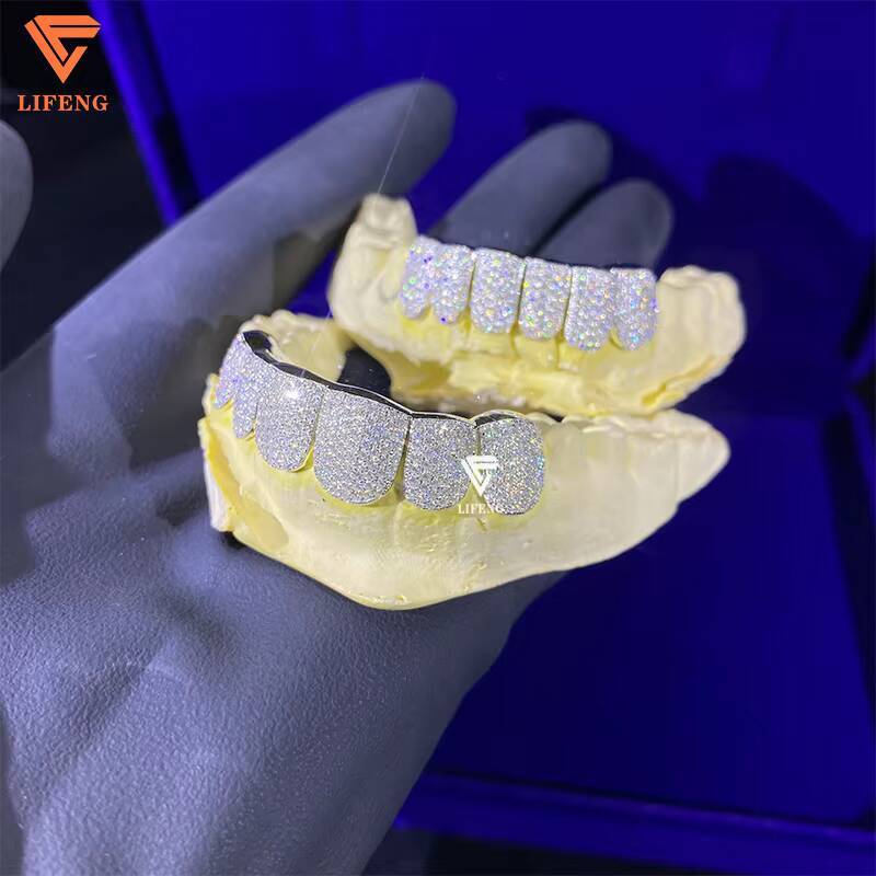 Hiphop Jewelry 925 Sterling Silver Gold Plated Custom Diamond Grillz for Teeth Iced Out VVS Moissanite Grillz