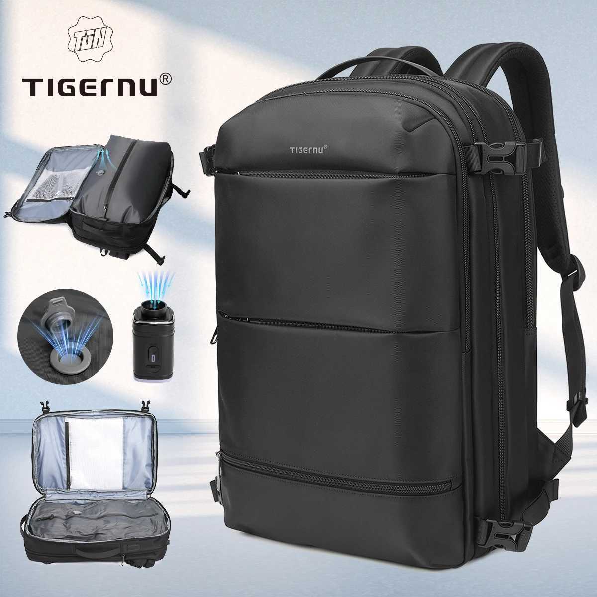 Tigernu Vacuum Compression Backpacks Men Travel Backpack Expandable USB Bag Large Capacity 17 Laptop Bags For Schoo Cabin Bags W251025