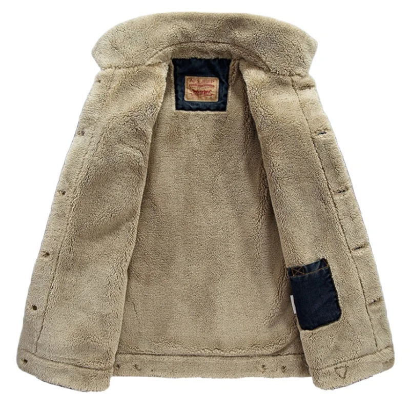Autumn Winter Mens Padded Jacket Thick Fleece Lapel Coat Multi Pocket Loose Large Size Warm Fur Collar Denim 251017
