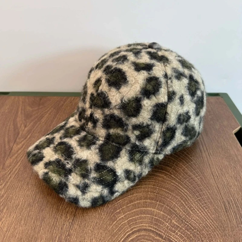 1pc Leopard Print Plush Baseball CapUnisex Warm Head HatAdjustable Buckle ClosureLightweight Knittfor Outdoor Travel Festive 251023