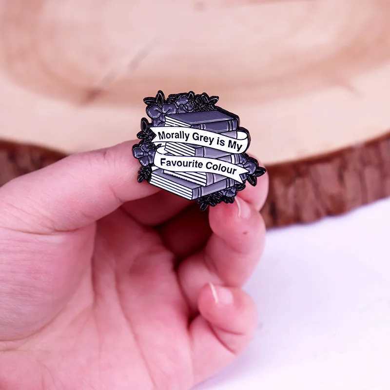 Morally Gray Is My Favorite Colour Enamel Pin Book And Flower brooch Dark Romance badge Jewelry J251115