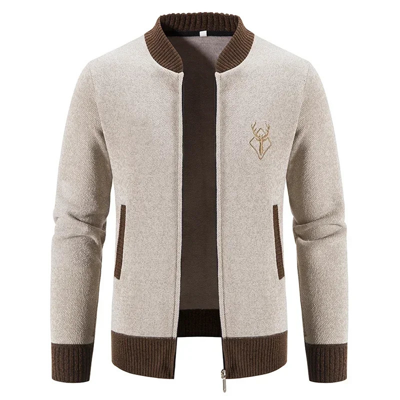 Mens Cardigan Sweater Autumn Winter Thick Warm Zipper Slim Fit Knitted Jacket Male Fleece Sweater Coat Jacket Men Clothing 251020