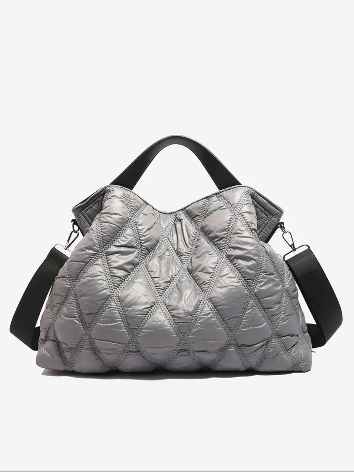 Trendy Puffer Quilted Tote Bag Rhombus Nylon Shoulder Soft Padded Handbag For Women 251018