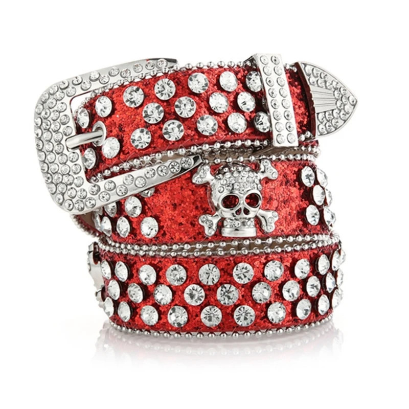 Head Skull Buckle Belts Women Puleather Strap Rhinestone Buckle Belts Western Cowboy Y2k Girls Fashion Belt for Jeans 251024