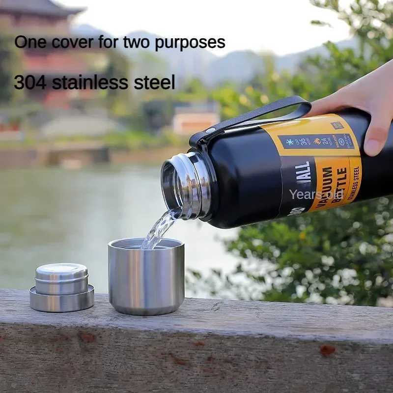 80010001500ml Large Capacity All Steel Stainless Steel Thermos Vacuum Flask Portable Insulated Tumbler with Rope Thermo Bottle J251025