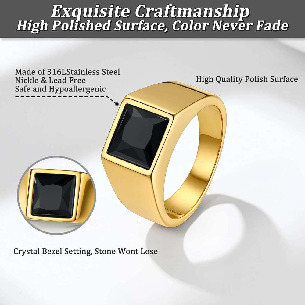 Stainless Steel Signet Black/Blue Gemstone Band Classic Simple Thick Men Ring Size 7 14 - view 6