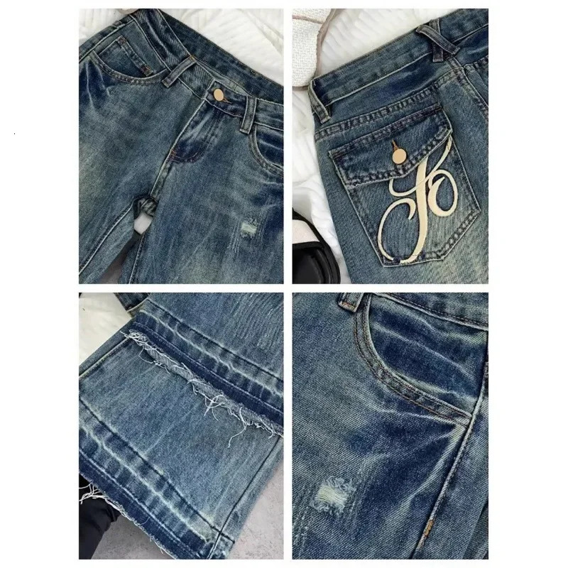 American retro lowwaisted jeans female autumn embroidery old casual fashion temperament slim Joker bell bottoms 251023