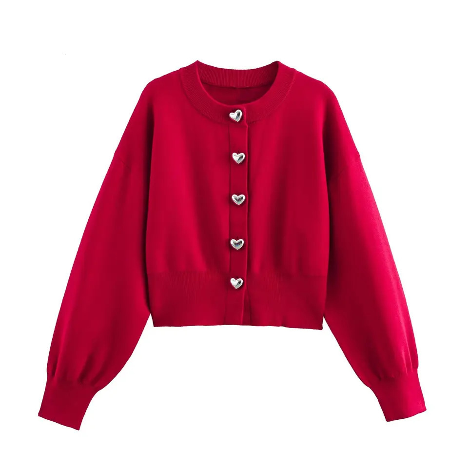 Women Cropped Knit Cardigan Buttons Round Neck Long Sleeves Ribbed Cuffs Autumn Knitted Sweater Coat 5536032 251013