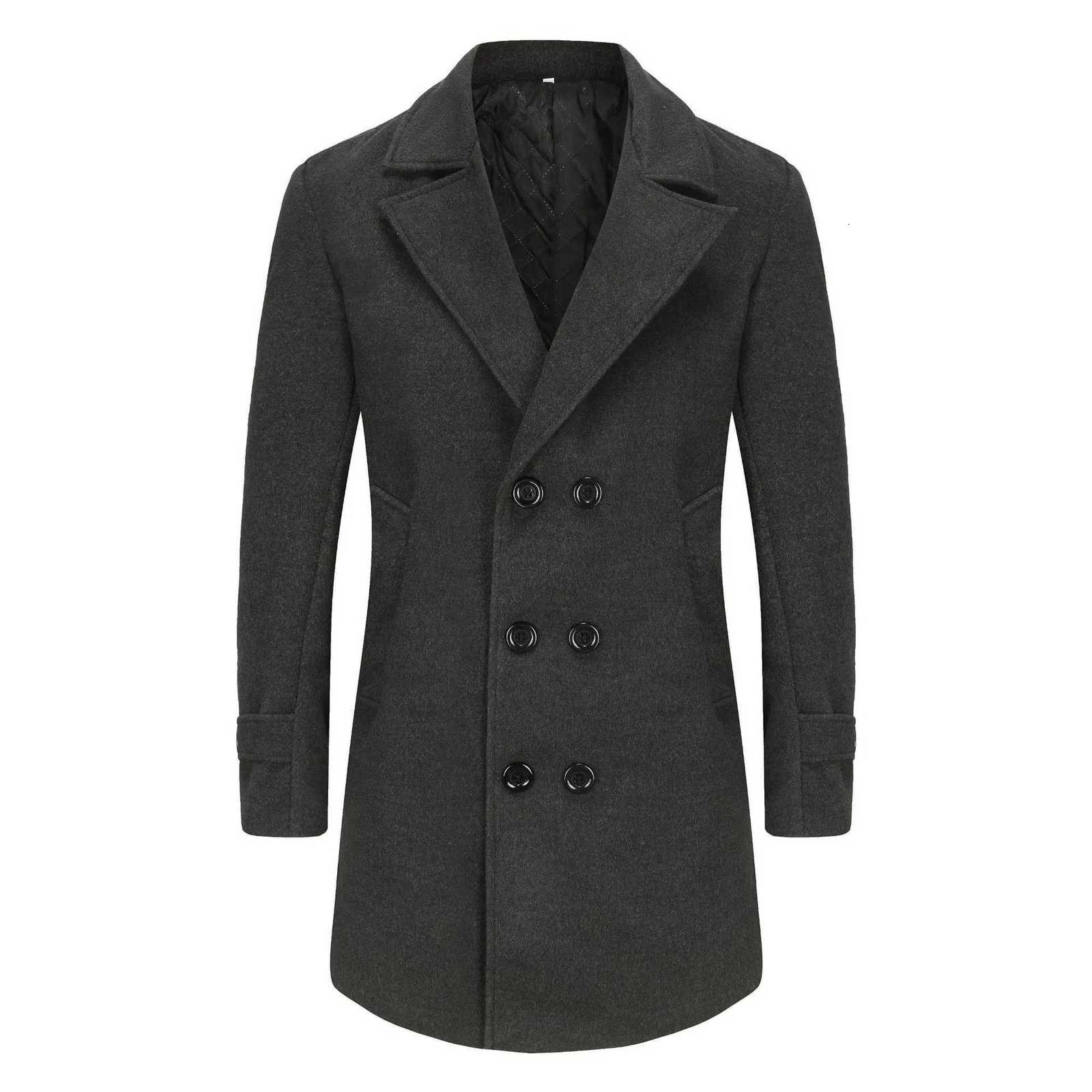 Autumn Winter New Fashion Mens Solid Color Turndown Collar Long Sleeve Doublebreasted Wool Coats Male Clothes Thicken JacketsT251025