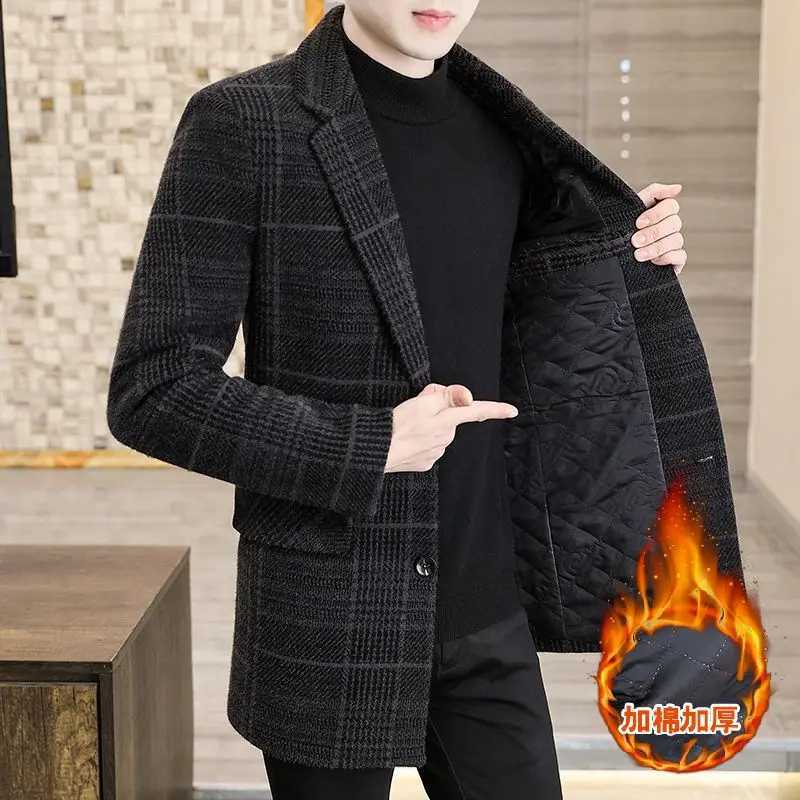 2025 Winter New Mens High Quality Medium to Long Length Cotton Warm American Single breasted Woolen Jacket CoatT251025