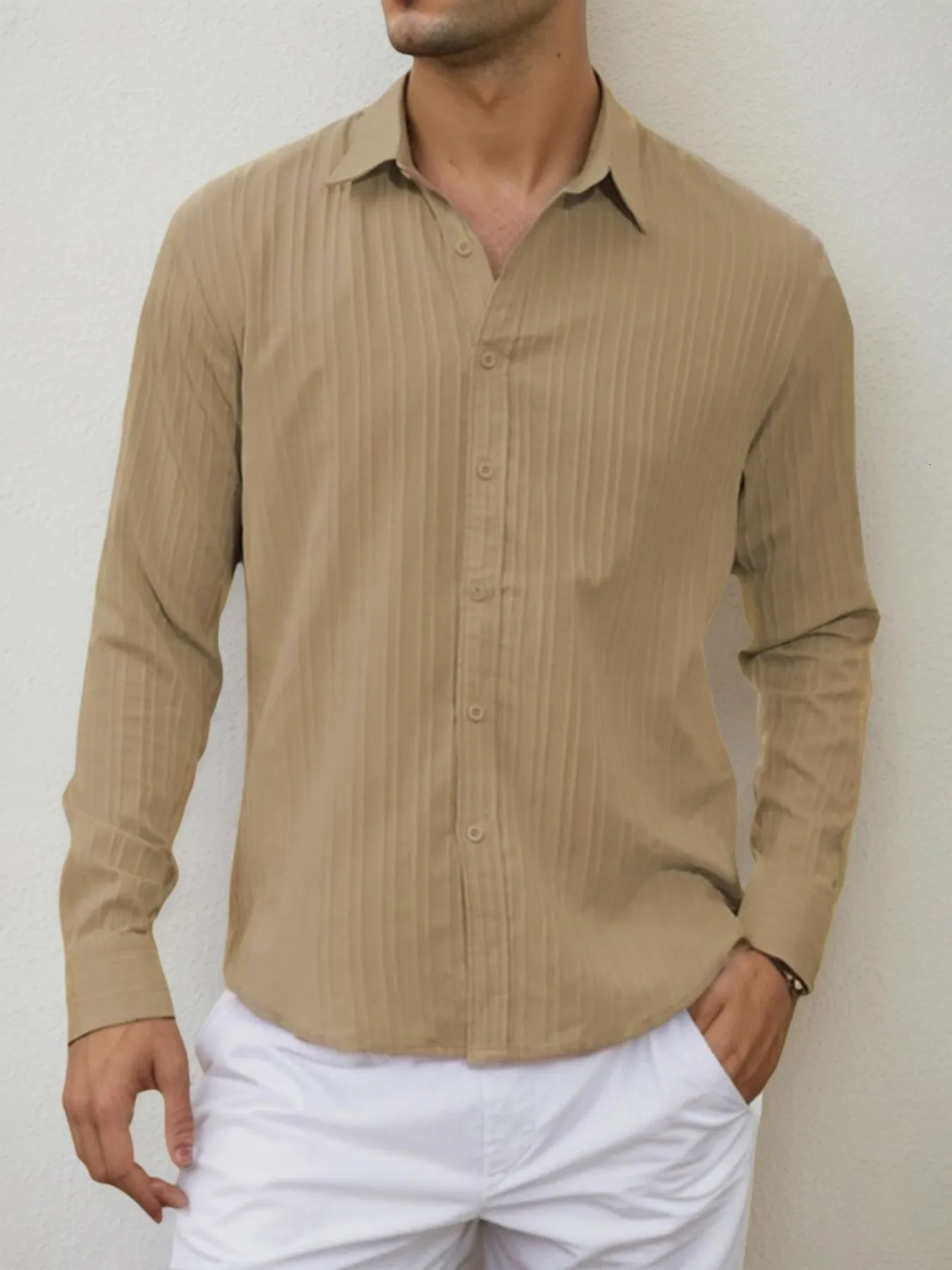 Mens Lightweight Casual Button Down Shirts Textured Business Dress Shirts 251020