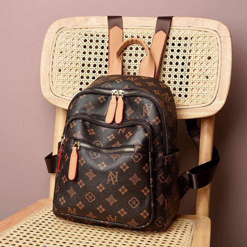 Luxury Backpack 2025 New Soft PU Leather Backpack Monogram Print Large Capacity Travel Backpack Multi-functional Daypack