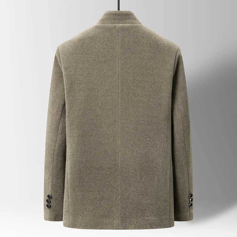 2025 Mens Woolen Stand Collar Mens Jacket Suit Autumn Winter Wool Blend Coats Male Casual Wool CoatT251025