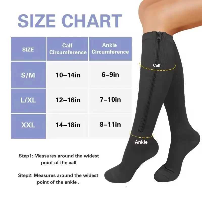 1 Pair Medical Zipper Compression Socks Women Men High Elasticity Nylon Closed Toe Pressure Stocking for Edema Varicose Veins Y251024