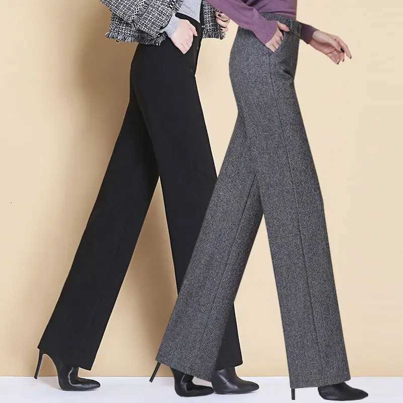 New Wool Wideleg Womens High Waist Thickened Loose Casual Long Straight Suit PantsT251025