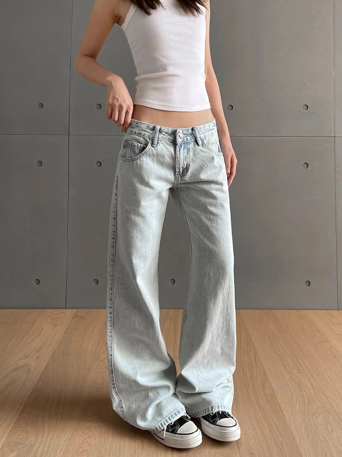 y2k Vintage Women Jeans Low Waist Zipper Button Solid Trousers with Pockets Aesthetic Streetwear Washed Jeans 251023