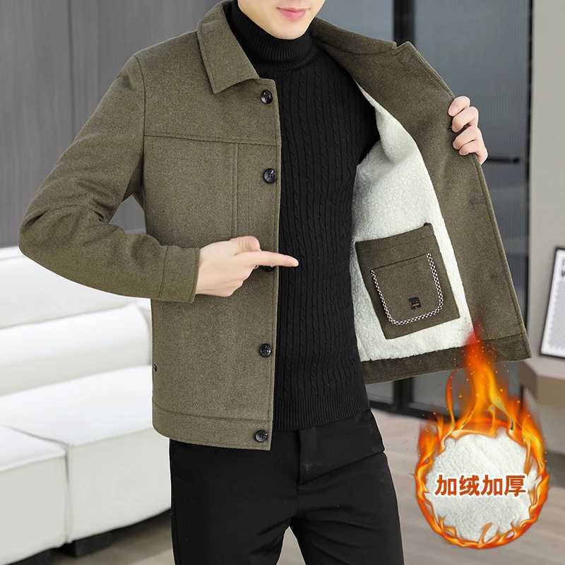 Brand Winter Woolen Jackets Men Thick Warm Lamb Wool Short Trench Coat Solid Color Versatile Casual Business Social OvercoatT251025