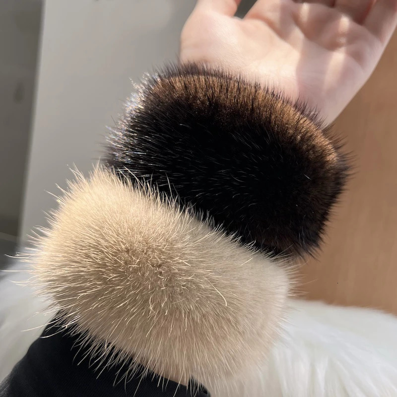 Mink Fur Cuffs Sex Hand Arm Warmers Natural Mink Fur Cuffs Wristbands Female Warm Rabbit Hair for Women Manga 251023