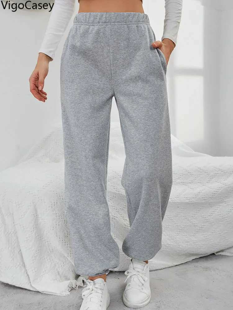 2025 Women High Waist Sport Pants Female Casual Pocket Wide Leg Pants Women Gray Cycling Baggy Pants Lady Solid Running TrousersT251025