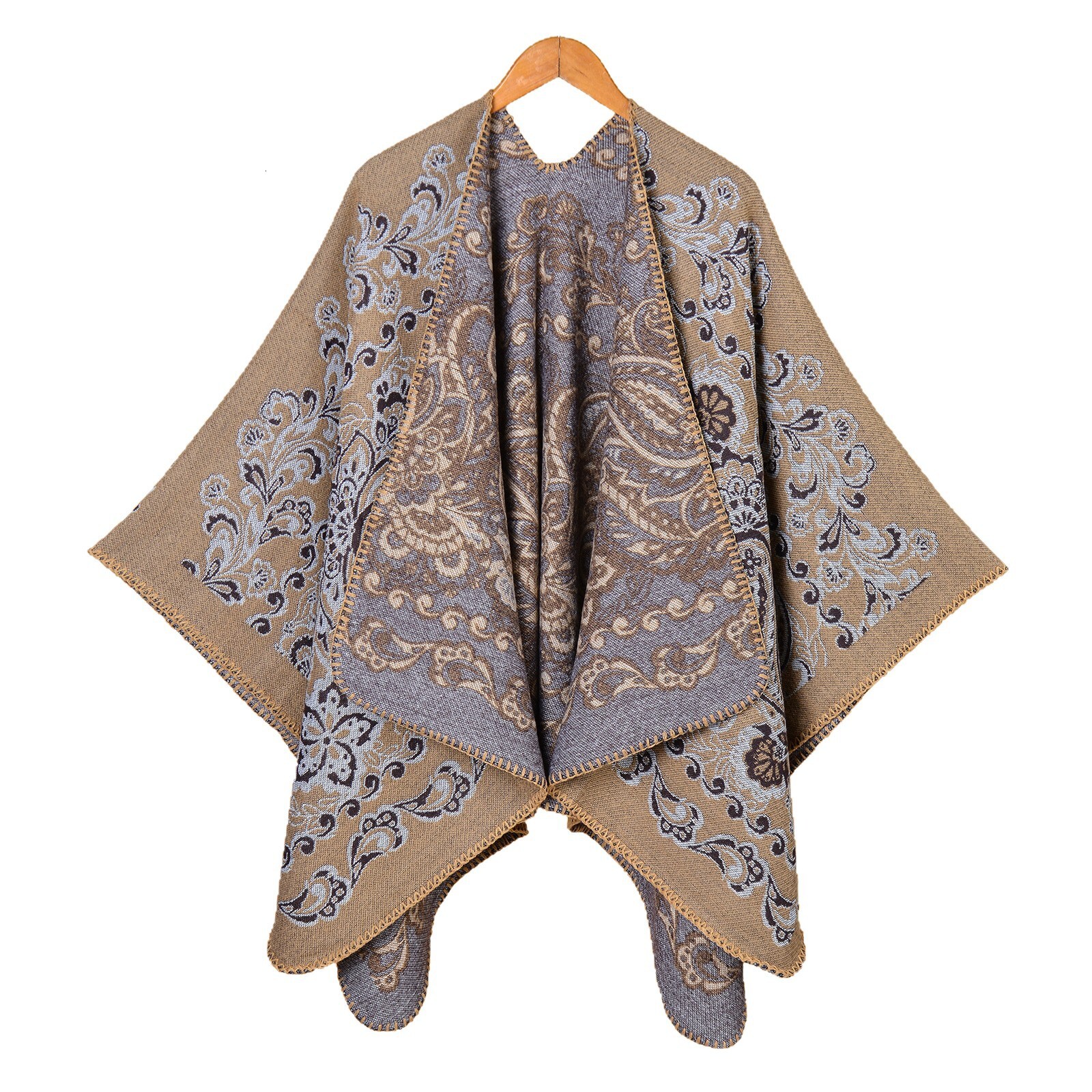 Womens Scarf Shawl Jacquard Thickened Imitation Cashmere Split Warm Shawl Cape Autumn Winter Style