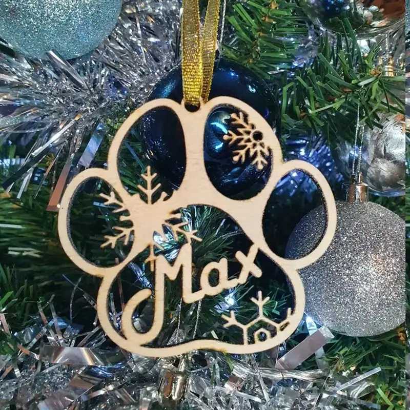 Personalised Christmas Ornaments Home Decor Wooden Dog Paw Xmas Tree Decoration Hanging Bauble Wood Tags Snowflake Ball Gifts C251024