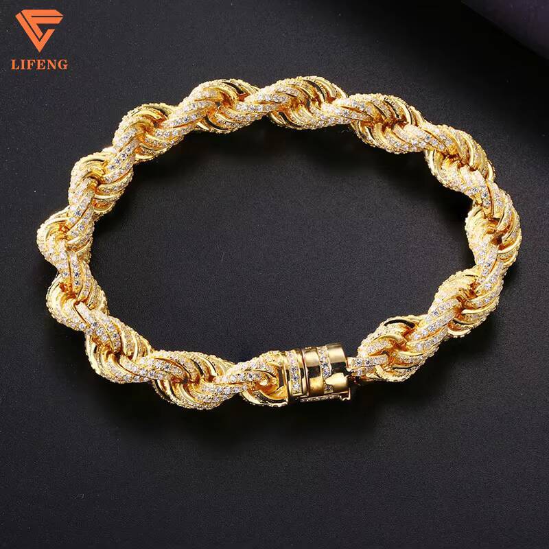 Newly Designed Trendy Hip Hop 14K18K Gold Rope Chain Bracelet VVS Moissanite 925 Silver Jewelry Men Ice Out Diamond Chain
