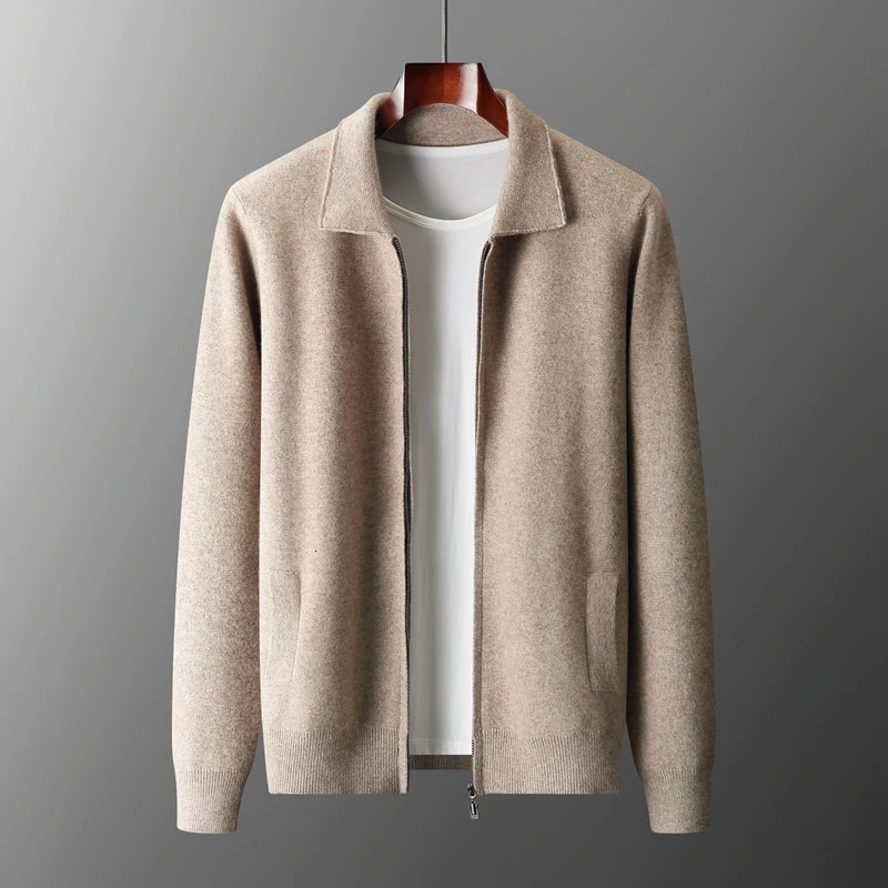 6color autumn and winter mens 100 wool cardigan sweater casual knitted lapel mens business sweater Solid color 251020