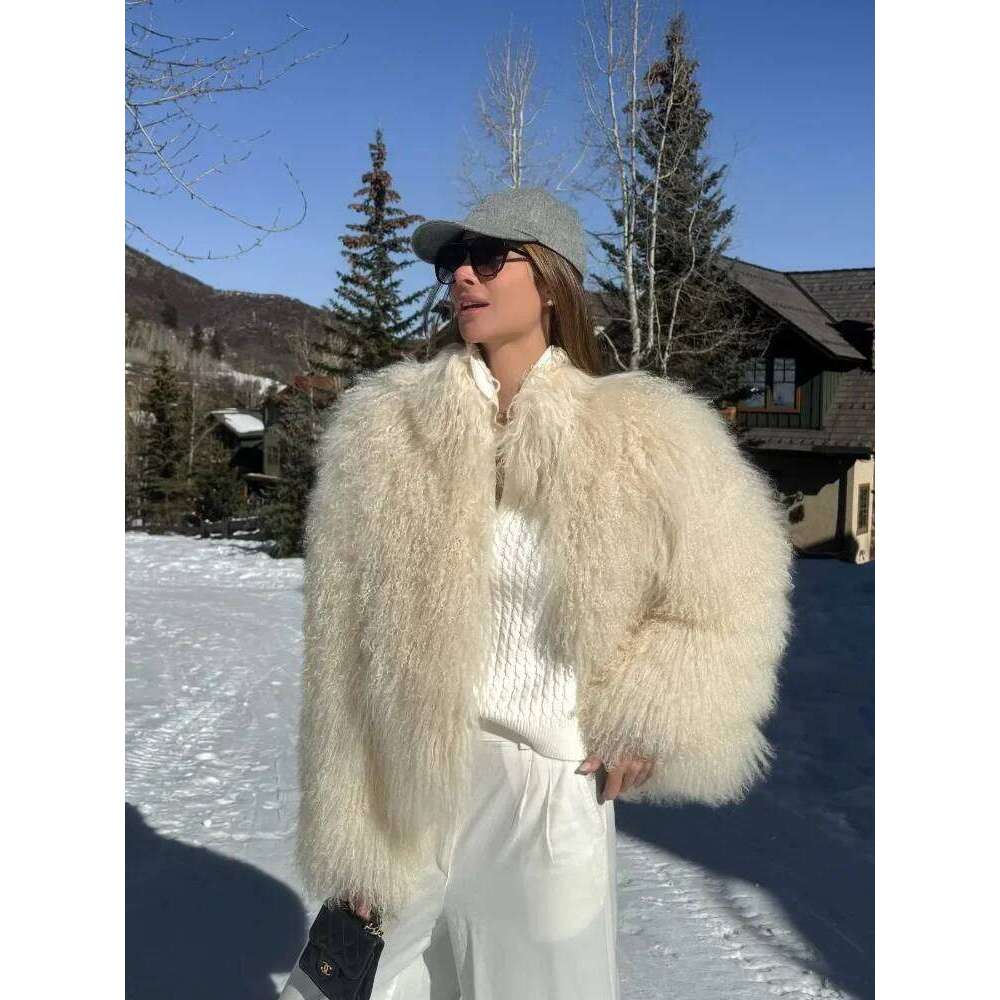 Casual Creamy-white Thick Faux Fur Short Coat Women Long Sleeve Turn Down Collar Warm Soft Jacket Female Winter Daily Outerwear