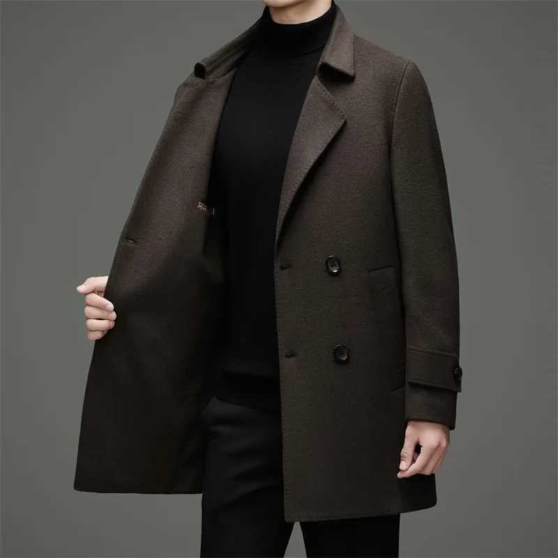 Effortless Men Doublefaced Wool Overcoat Soft Warm Essential Coat Down Vest Linning Attire Black Coffee Topcoat Old Money LookT251025